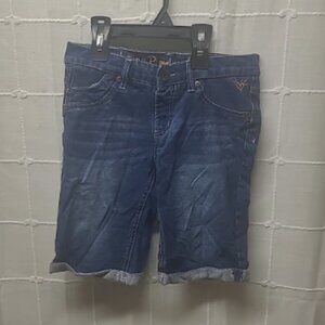 Justice Girls size 14R Blue Stretch Denim Cuffed Bermuda Jean Shorts